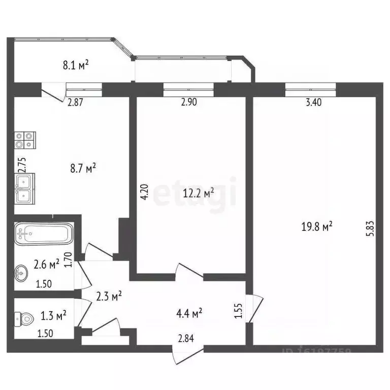 2-к кв. Саха (Якутия), Якутск ул. Чернышевского, 22/1 (55.8 м) - Фото 2