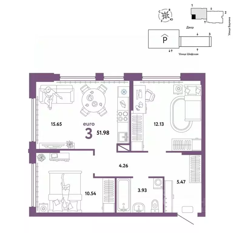 3-к кв. Свердловская область, Екатеринбург ул. Шефская, 22А (51.98 м) - Фото 0