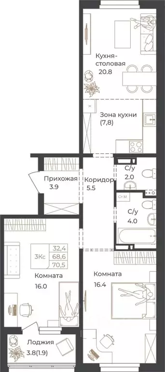 2-к кв. Алтай, Горно-Алтайск Социалистическая ул., 82 (70.5 м) - Фото 1
