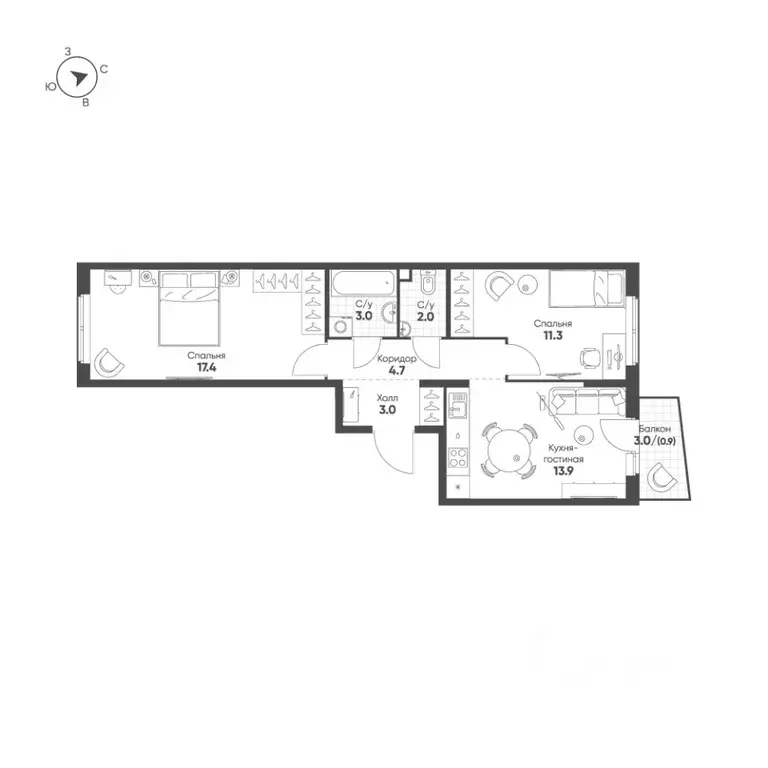 2-к кв. Свердловская область, Екатеринбург Солнечный жилрайон,  (56.2 ... - Фото 1