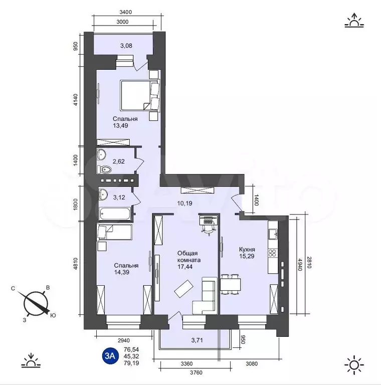 3-к. квартира, 79,2 м, 3/8 эт. - Фото 1