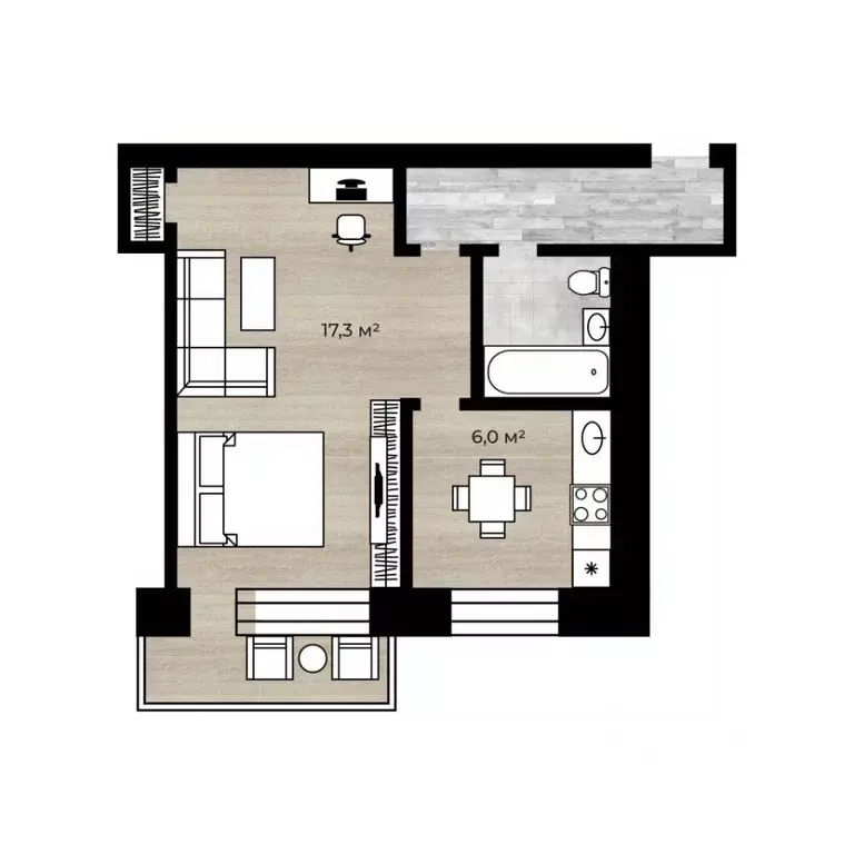 1-к кв. Ярославская область, Ярославль ул. Блюхера, 56 (30.9 м) - Фото 2