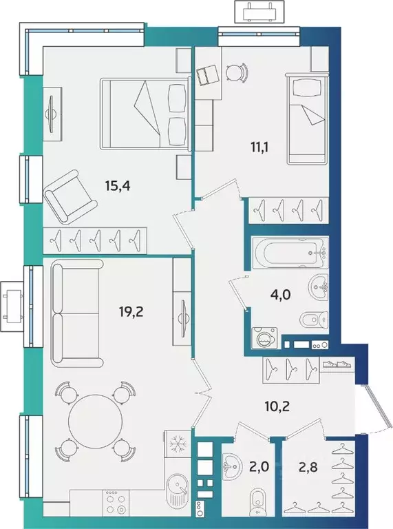 2-к кв. Татарстан, Альметьевск Объездная ул. (64.8 м) - Фото 1