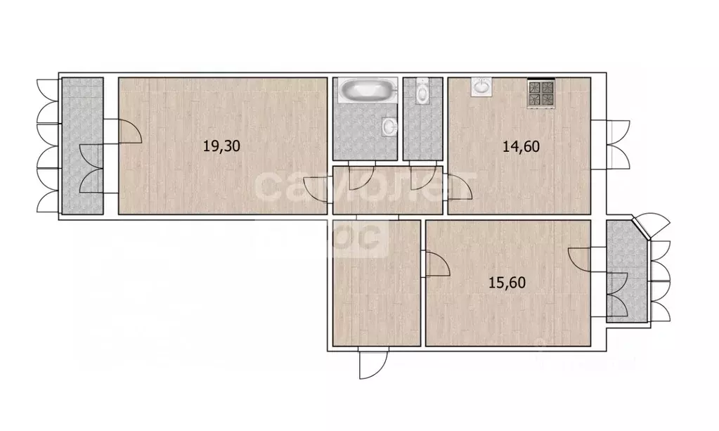 3-к кв. Тюменская область, Тюмень ул. Парфенова, 28 (56.9 м) - Фото 1