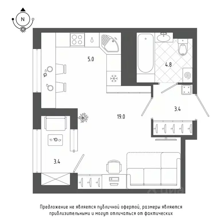 Студия Санкт-Петербург бул. Измайловский, 9 (33.8 м) - Фото 0
