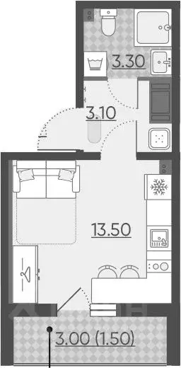 Студия Санкт-Петербург наб. Реки Каменки, 19к1 (21.6 м) - Фото 0