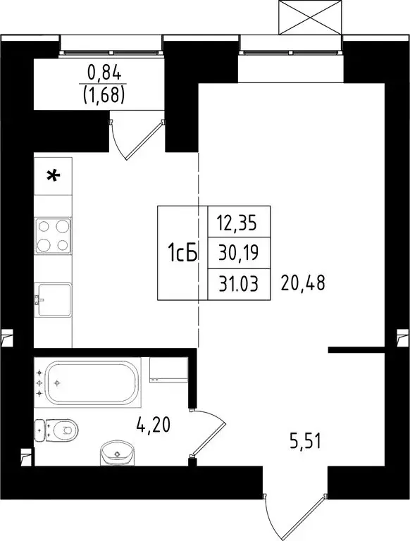 1-комнатная квартира: Казань, улица Михаила Миля, 4 (31.03 м) - Фото 0