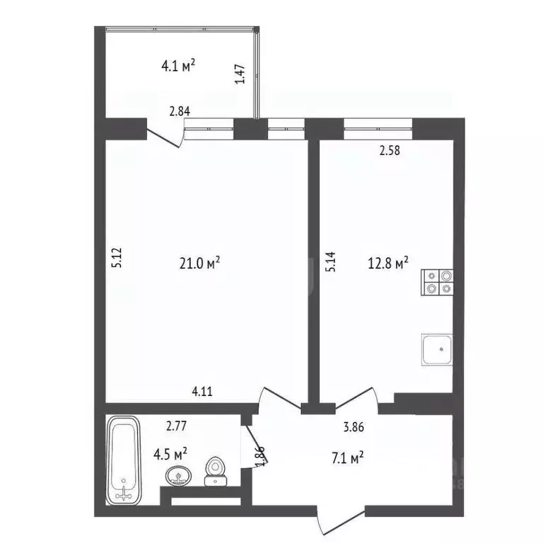 1-к кв. Ханты-Мансийский АО, Ханты-Мансийск Студенческая ул., 20 (45.5 ... - Фото 2
