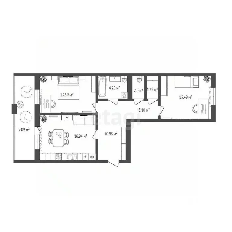 2-к кв. Тюменская область, Тюмень ул. Тимофея Кармацкого, 5 (70.5 м) - Фото 2