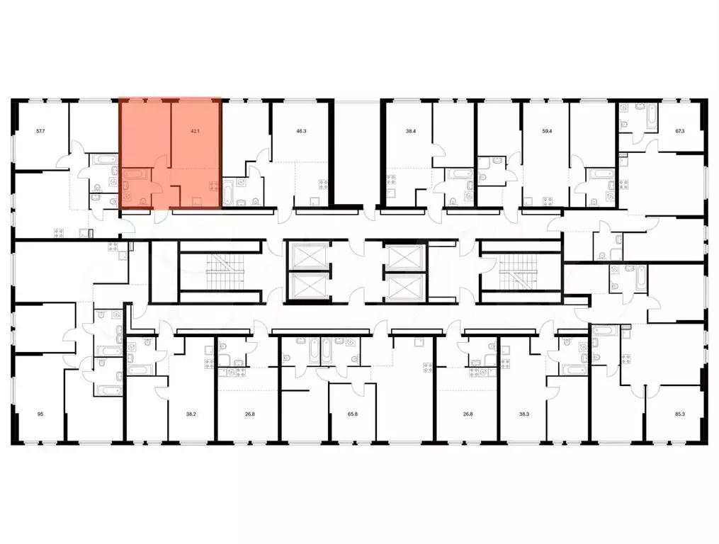 1-к. квартира, 42,1 м, 30/32 эт. - Фото 1