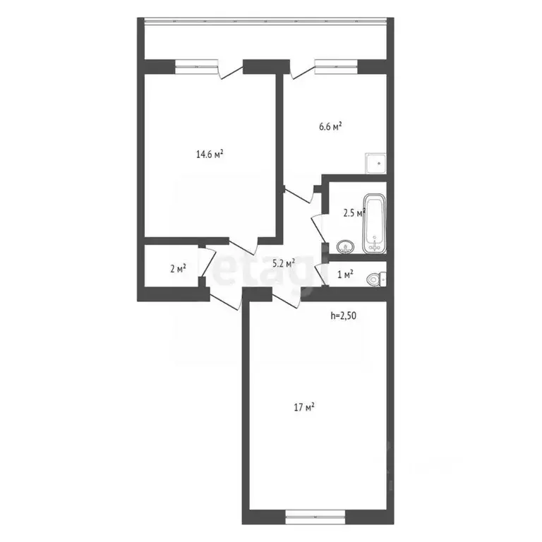 2-к кв. Брянская область, Фокино ул. Крупской, 9 (47.8 м) - Фото 1