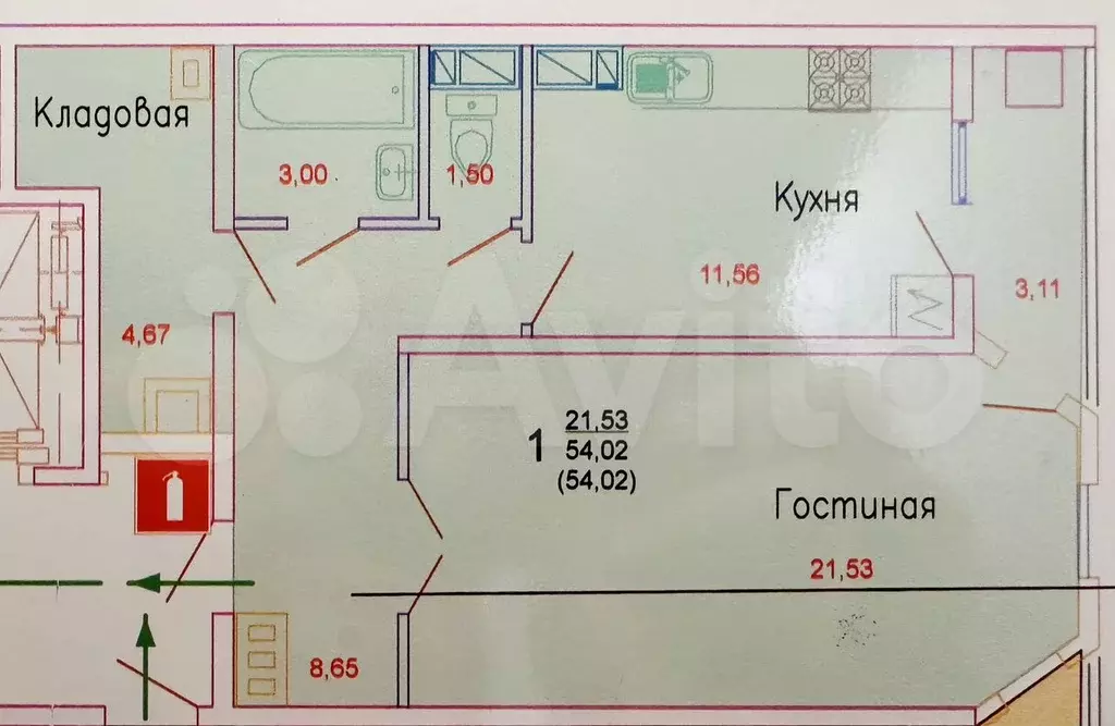 1-к. квартира, 54 м, 6/9 эт. - Фото 0