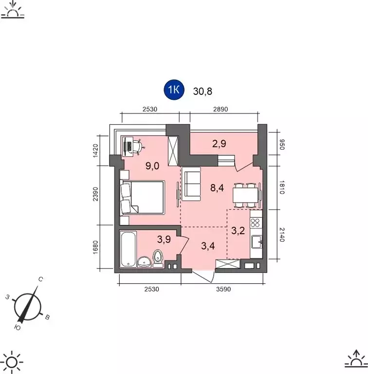 1-комнатная квартира: Иркутск, Старо-Кузьмихинская улица, 36/1 (30.8 ... - Фото 0