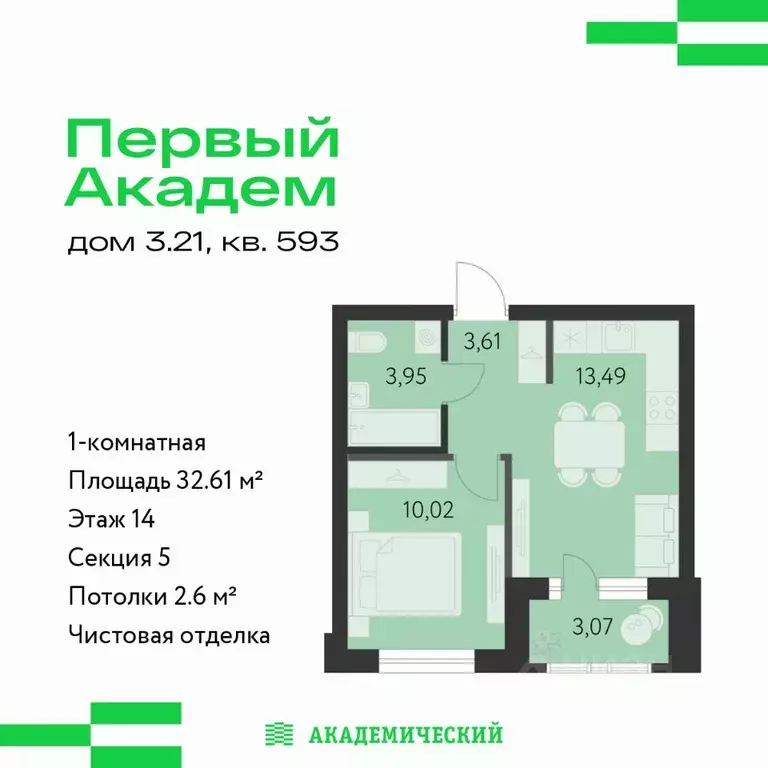 1-к кв. Свердловская область, Екатеринбург Академический мкр, 3-й ... - Фото 0