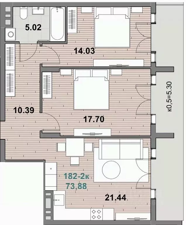 2-к кв. Калининградская область, Зеленоградск  (73.88 м) - Фото 1