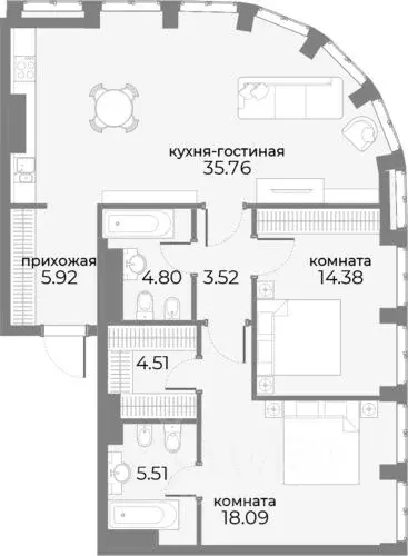 2-к кв. Москва Дружинниковская ул., 15 (92.66 м) - Фото 0