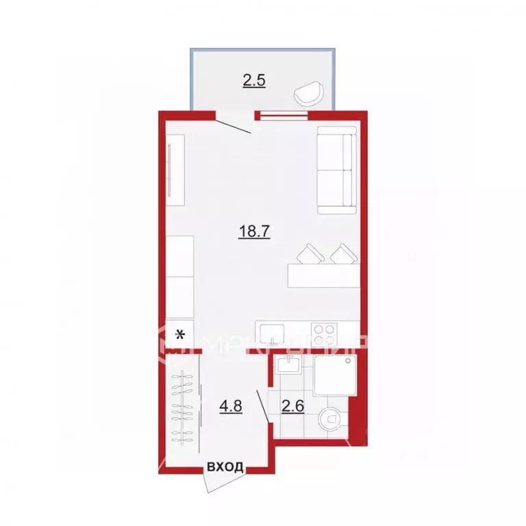 Студия Санкт-Петербург Дальневосточный просп., 33к1 (26.1 м) - Фото 2