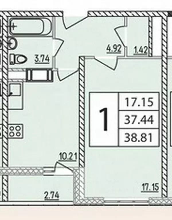 1-к кв. Московская область, Жуковский ул. Гагарина, 62 (37.0 м) - Фото 2