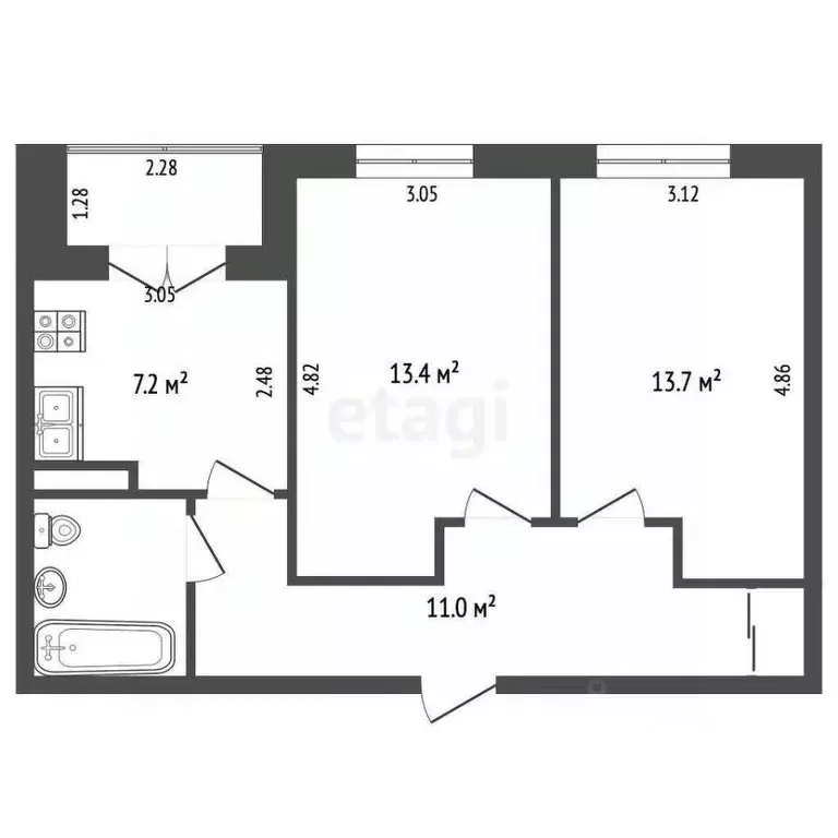 2-к кв. Вологодская область, Череповец ул. Тимохина, 7 (49.1 м) - Фото 1