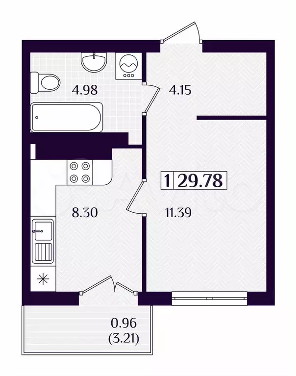 1-к. квартира, 29,8 м, 5/7 эт. - Фото 1