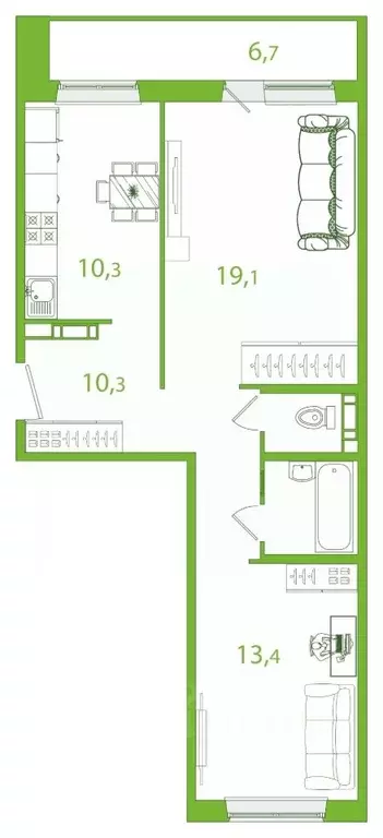 2-к кв. Томская область, Томск ул. Пришвина, 44 (57.94 м) - Фото 0