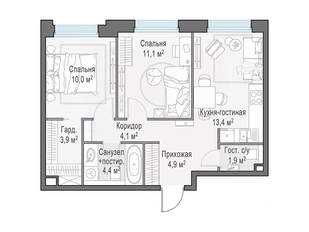 2-к кв. Московская область, Мытищи Белый Grad жилой комплекс (53.7 м) - Фото 0