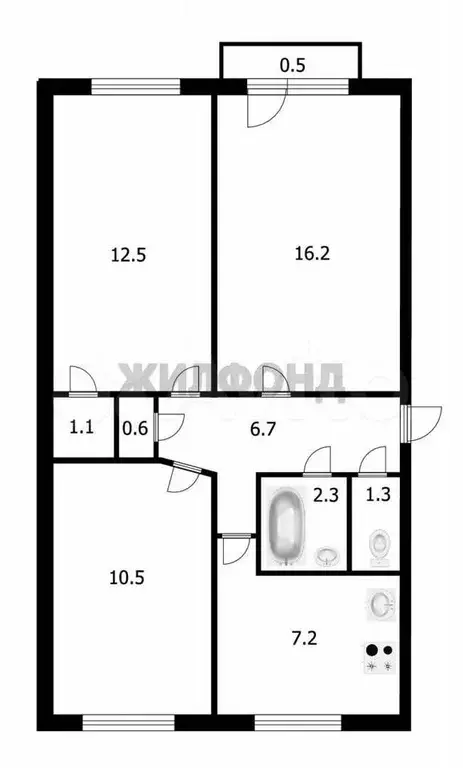 3-к. квартира, 58,9 м, 5/5 эт. - Фото 0