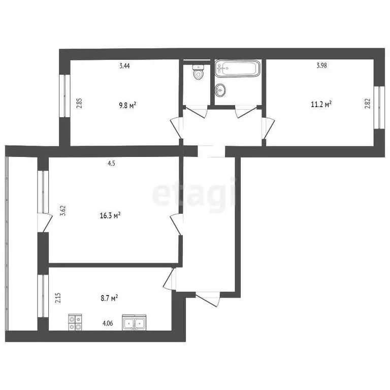 3-комнатная квартира: Томск, Иркутский тракт, 118 (57.4 м) - Фото 0