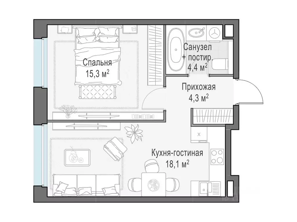 1-к кв. Московская область, Мытищи Белый Grad жилой комплекс (42.0 м) - Фото 1