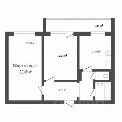 2-к кв. Томская область, Томск ул. Юрия Ковалева, 45 (52.3 м) - Фото 1