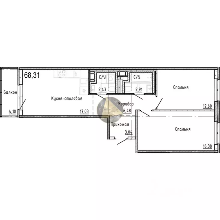 2-к кв. Санкт-Петербург наб. Реки Каменки, 3к3 (68.31 м) - Фото 2