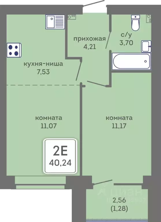 2-к кв. Пермский край, Пермь Кировоградская ул., 28 (40.24 м) - Фото 1