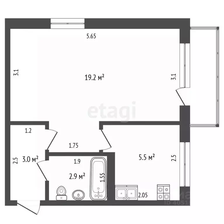 1-к кв. Татарстан, Альметьевск ул. Ризы Фахретдина, 26 (30.6 м) - Фото 2