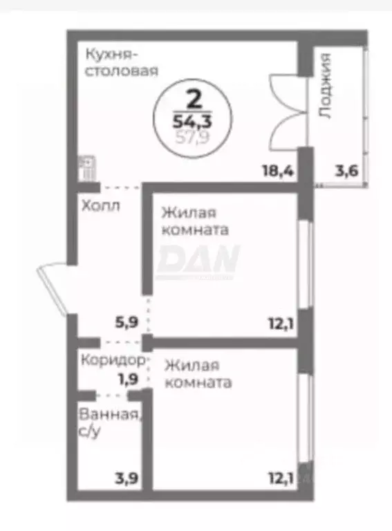 2-к кв. Челябинская область, Челябинск Комсомольский просп., 145 (54.2 ... - Фото 1