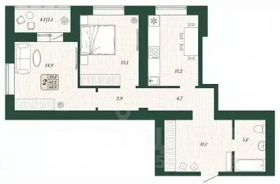 2-к кв. Самарская область, Волжский район, Смышляевка городское ... - Фото 1