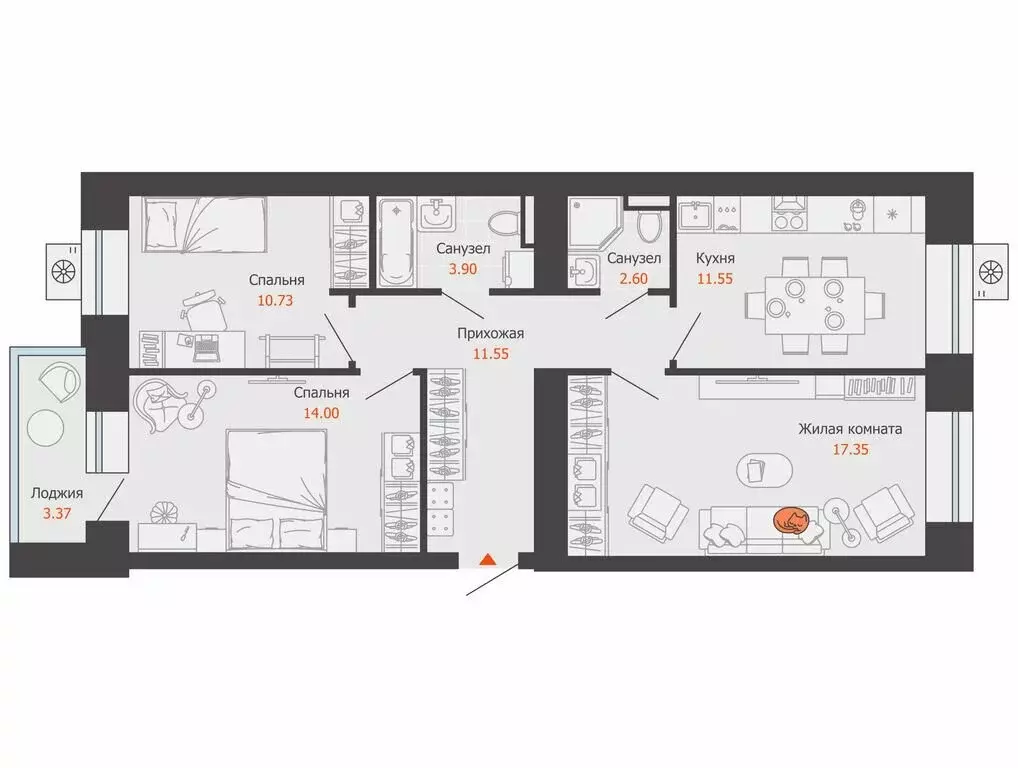 3-комнатная квартира: Первомайский, ЖК Икигай (73 м) - Фото 1