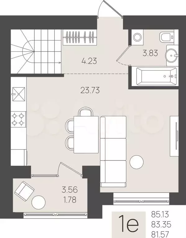 1-к. квартира, 83,4 м, 1/5 эт. - Фото 1