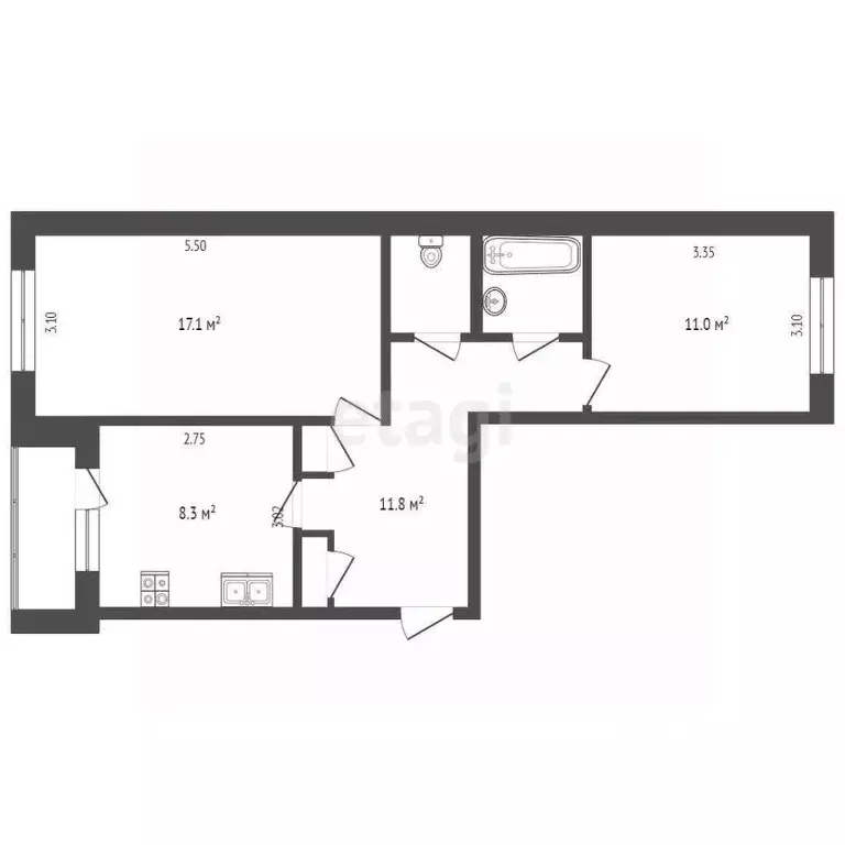 2-к кв. Псковская область, Порхов ул. Пушкина, 17 (54.3 м) - Фото 1