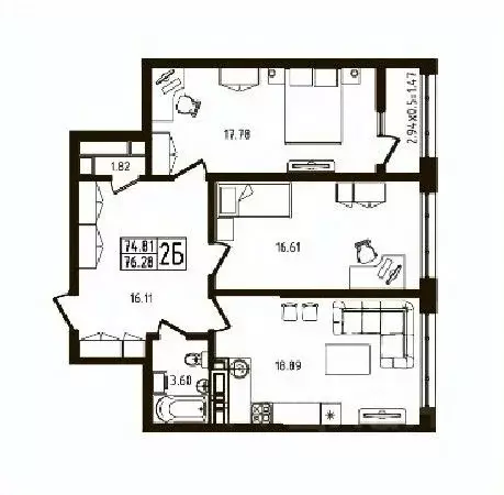 2-к кв. Адыгея, Майкоп  (76.28 м) - Фото 1