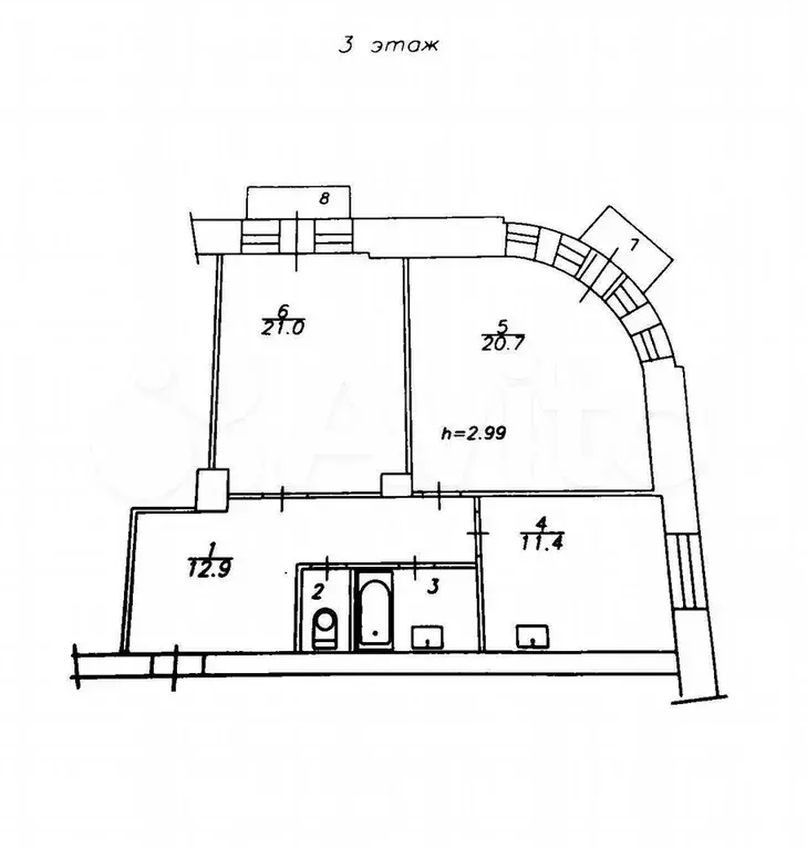 2-к. квартира, 72,8 м, 3/3 эт. - Фото 0