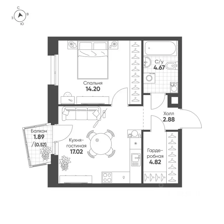 1-к кв. Татарстан, Казань Счастье в Казани жилой комплекс (44.2 м) - Фото 1