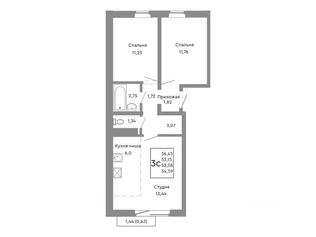 3-к кв. Челябинская область, Челябинск Нефтебазовая ул., 1-13 (53.58 ... - Фото 1