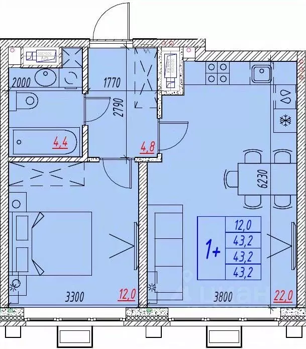 2-к кв. Астраханская область, Астрахань ул. Бэра, 29 (43.2 м) - Фото 2