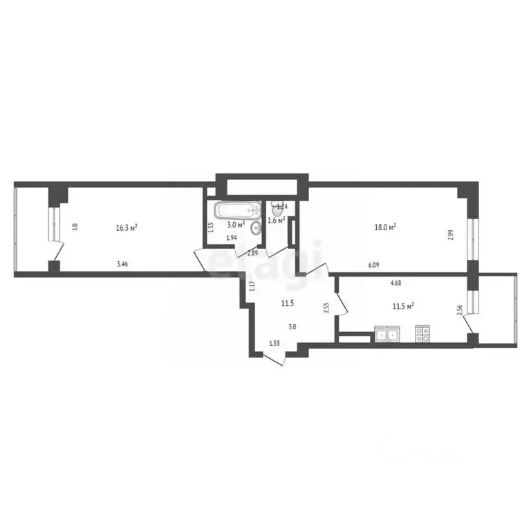 2-к кв. Саха (Якутия), Якутск ул. Лермонтова, 49 (61.9 м) - Фото 2