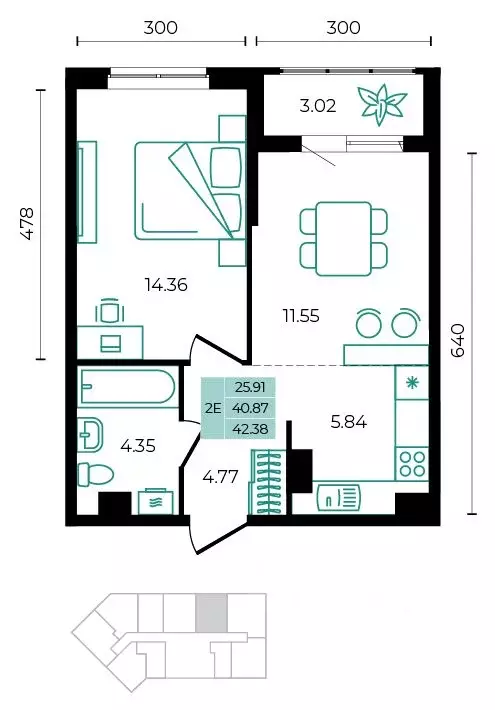 2-к кв. Адыгея, Майкопский район, пос. Тульский ул. Заречная (42.38 м) - Фото 0