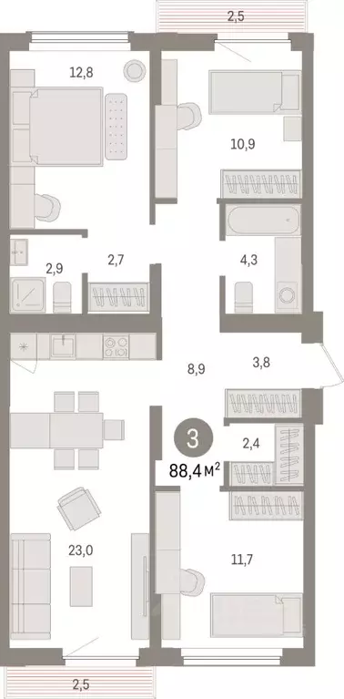3-к кв. Липецкая область, Липецк пл. Петра Великого, 1 (88.4 м) - Фото 0