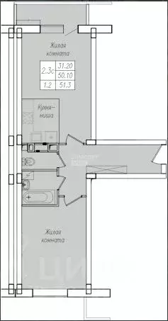 2-к кв. Курская область, Курск ул. Энгельса, 158к1 (51.3 м) - Фото 1