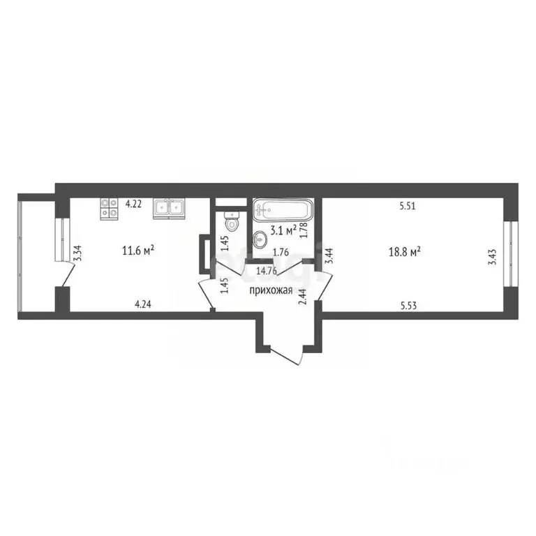 1-к кв. Мордовия, Саранск ул. 1-я Набережная, 16 (45.0 м) - Фото 1