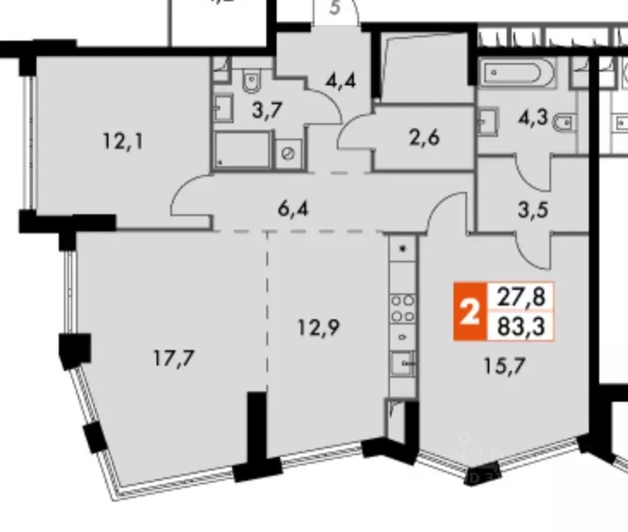 3-к кв. Москва Сидней Сити жилой комплекс, к5/1 (83.3 м) - Фото 0