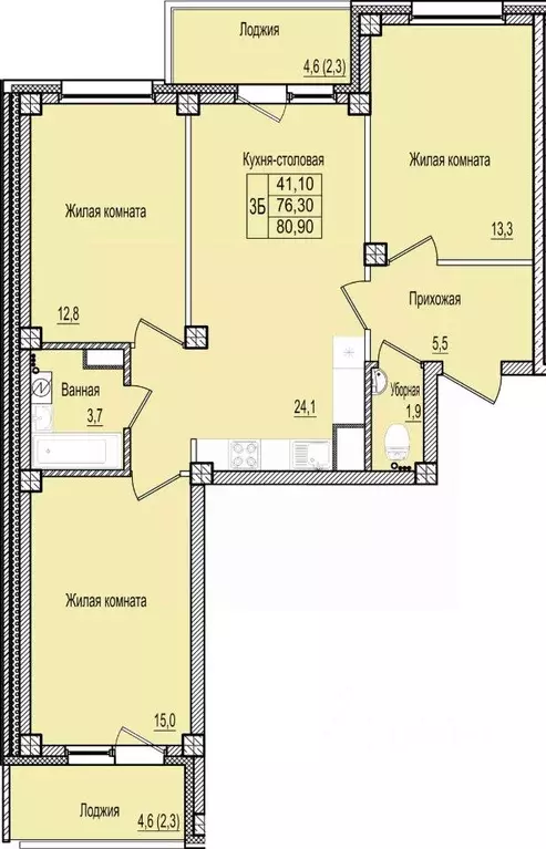 3-к кв. Псковская область, Псков Крестовское ш., 6 (80.9 м) - Фото 1